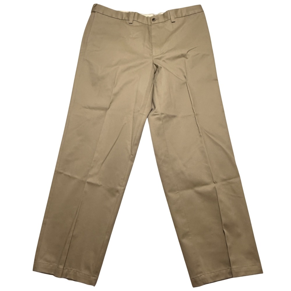 Oak Hill Mens Flat Front Premium Pants Khaki 44x32 Waist-Relaxer NWT
